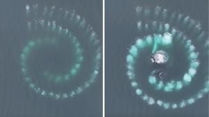 Photographer captures two humpback whales creating a perfect Fibonacci spiral