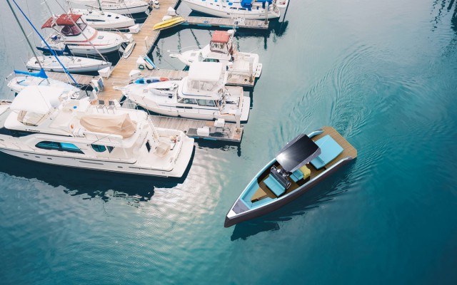 Electric powered boats on display at Green Tech Boat Show Plymouth